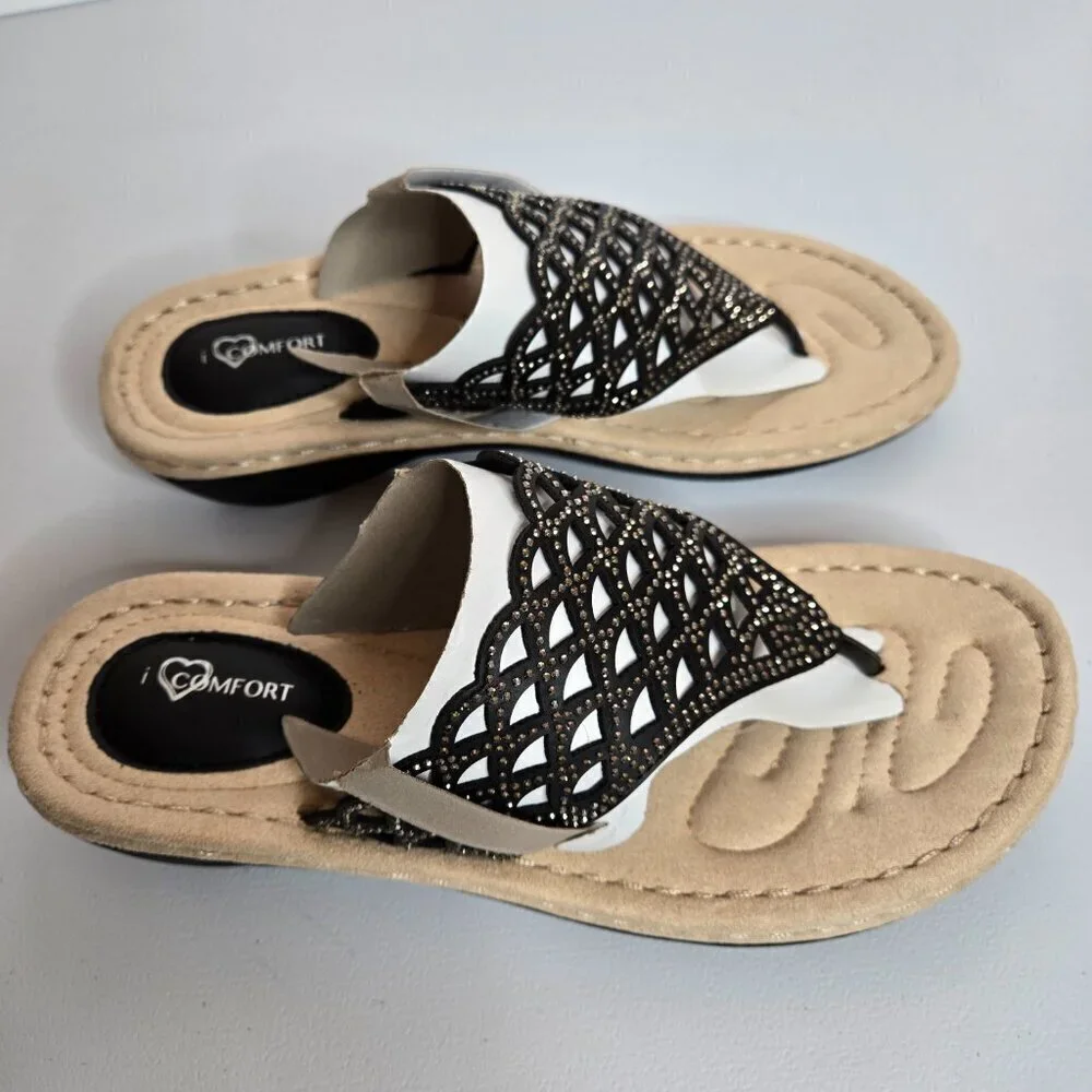 I Love Comfort Erika Black Thong Flat Wedge Sandal Sz 9M - Picture 5 of 7